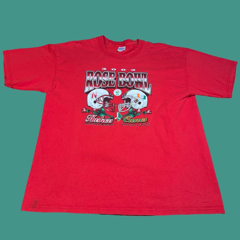 Rose Bowl NCAA Football Mens XL 2002 Hurricanes Huskers National Title Game Vtg